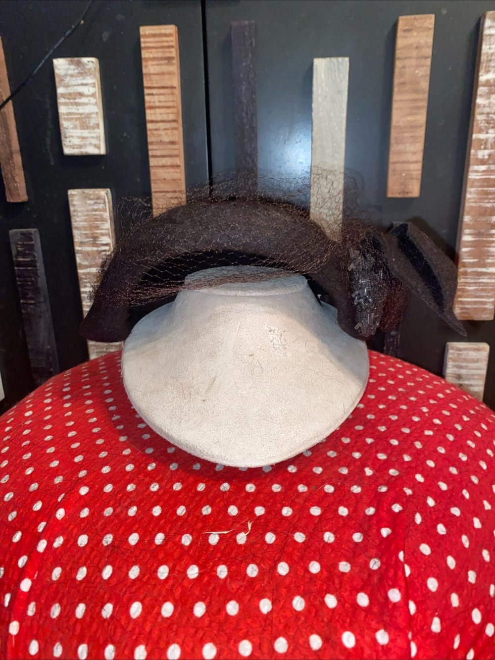 Vtg 1950’s Merrimac Marrisene Dark Brown Wool Felt Juliette Cap W Bow & Veil